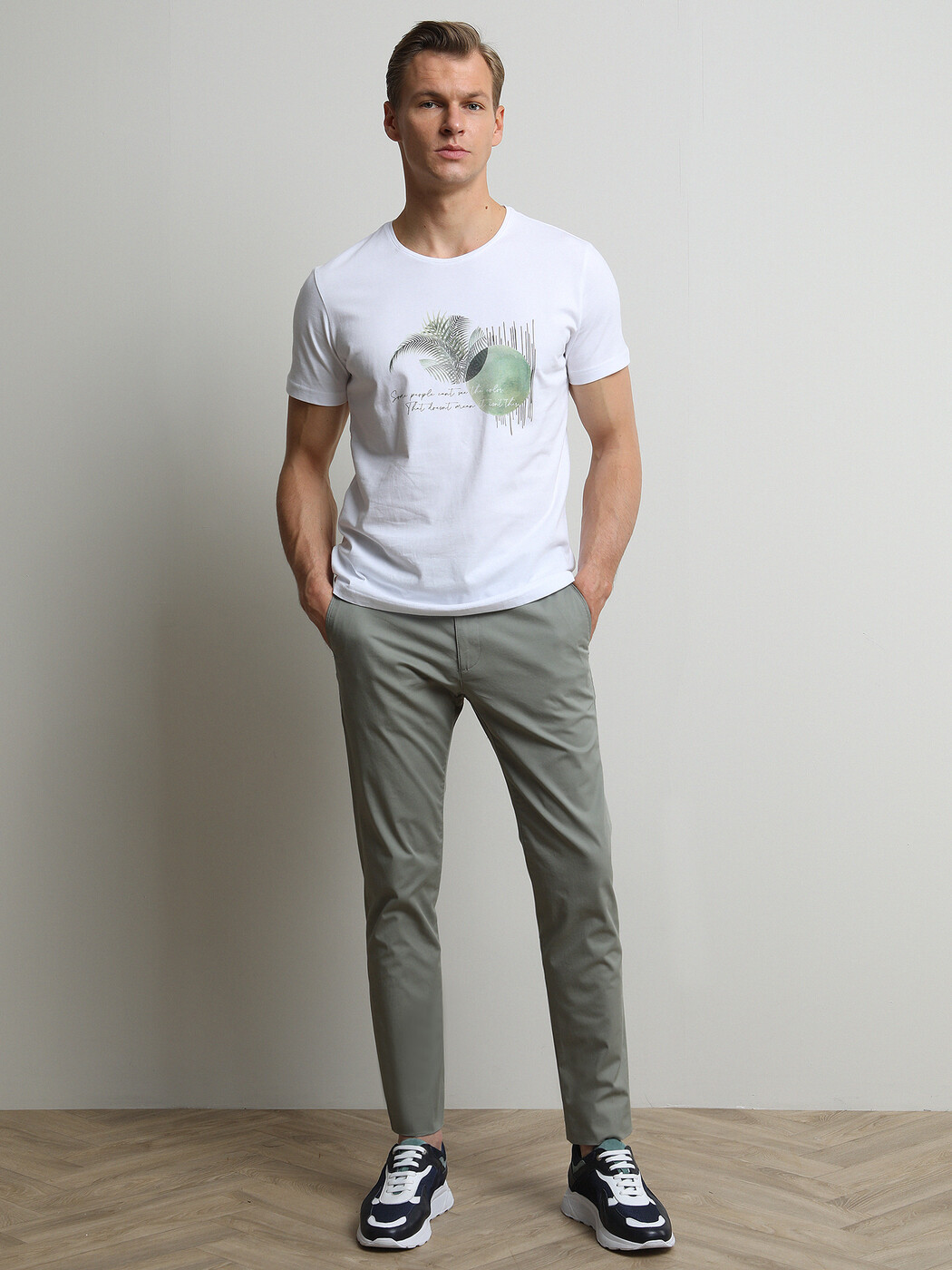 Açık Haki Düz Dokuma Regular Fit Casual Pamuk Karışımlı Pantolon - 2