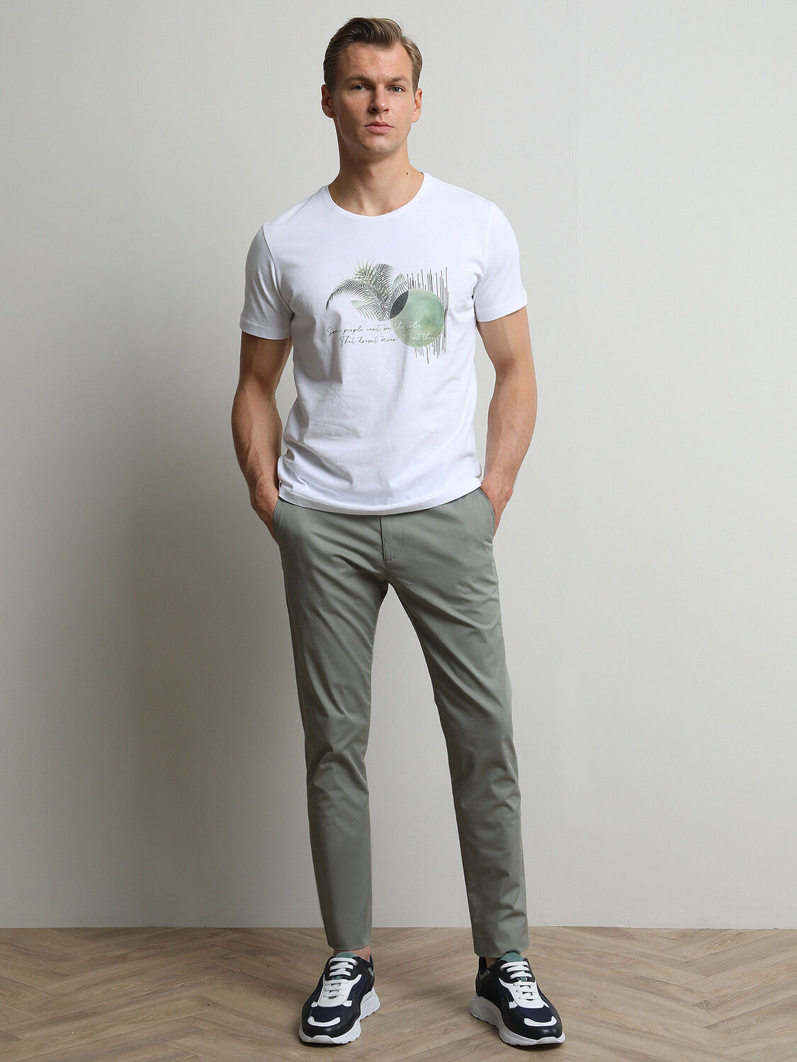 Açık Haki Düz Dokuma Regular Fit Casual Pamuk Karışımlı Pantolon - 2