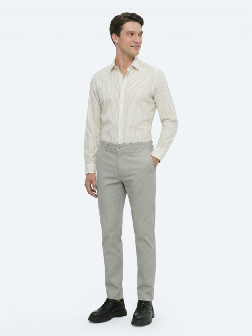 Açık Haki Düz Dokuma Slim Fit Casual Pamuk Karışımlı Pantolon - KİP