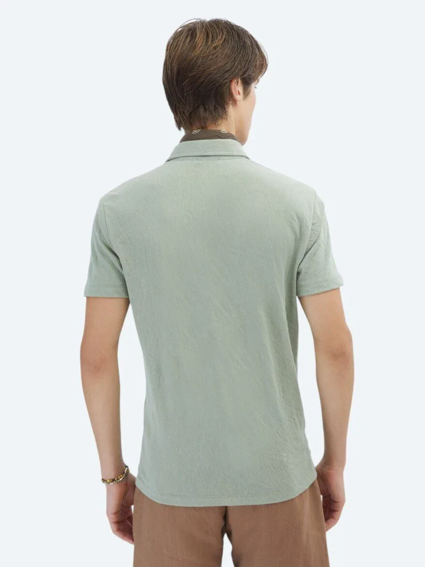 Açık Haki Düz Regular Fit Casual Pamuk Karışımlı Gömlek - 5