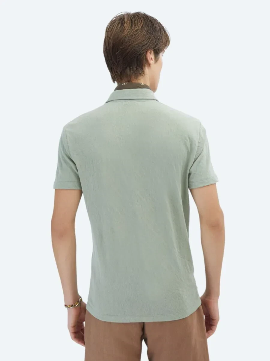 Açık Haki Düz Regular Fit Casual Pamuk Karışımlı Gömlek - 5