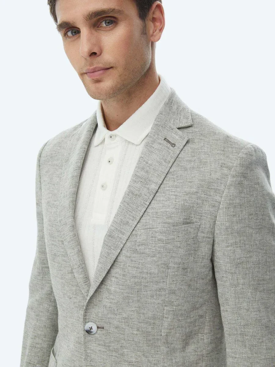 Açık Haki Mikro Fitted Fit Keten Karışımlı Ceket - 2