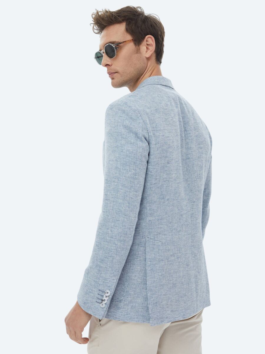 Açık Haki Mikro Fitted Fit Keten Karışımlı Ceket - 9