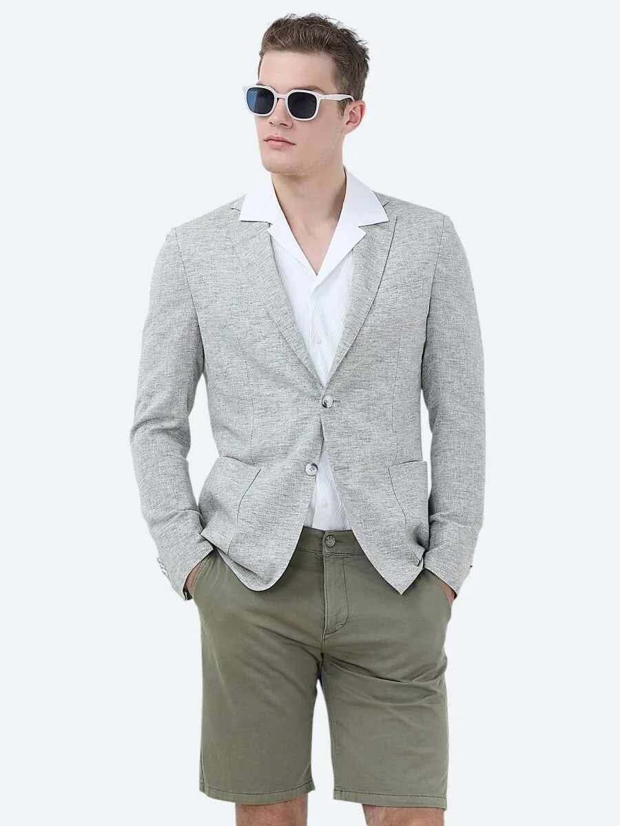 Açık Haki Mikro Modern Fit Keten Karışımlı Ceket - 1