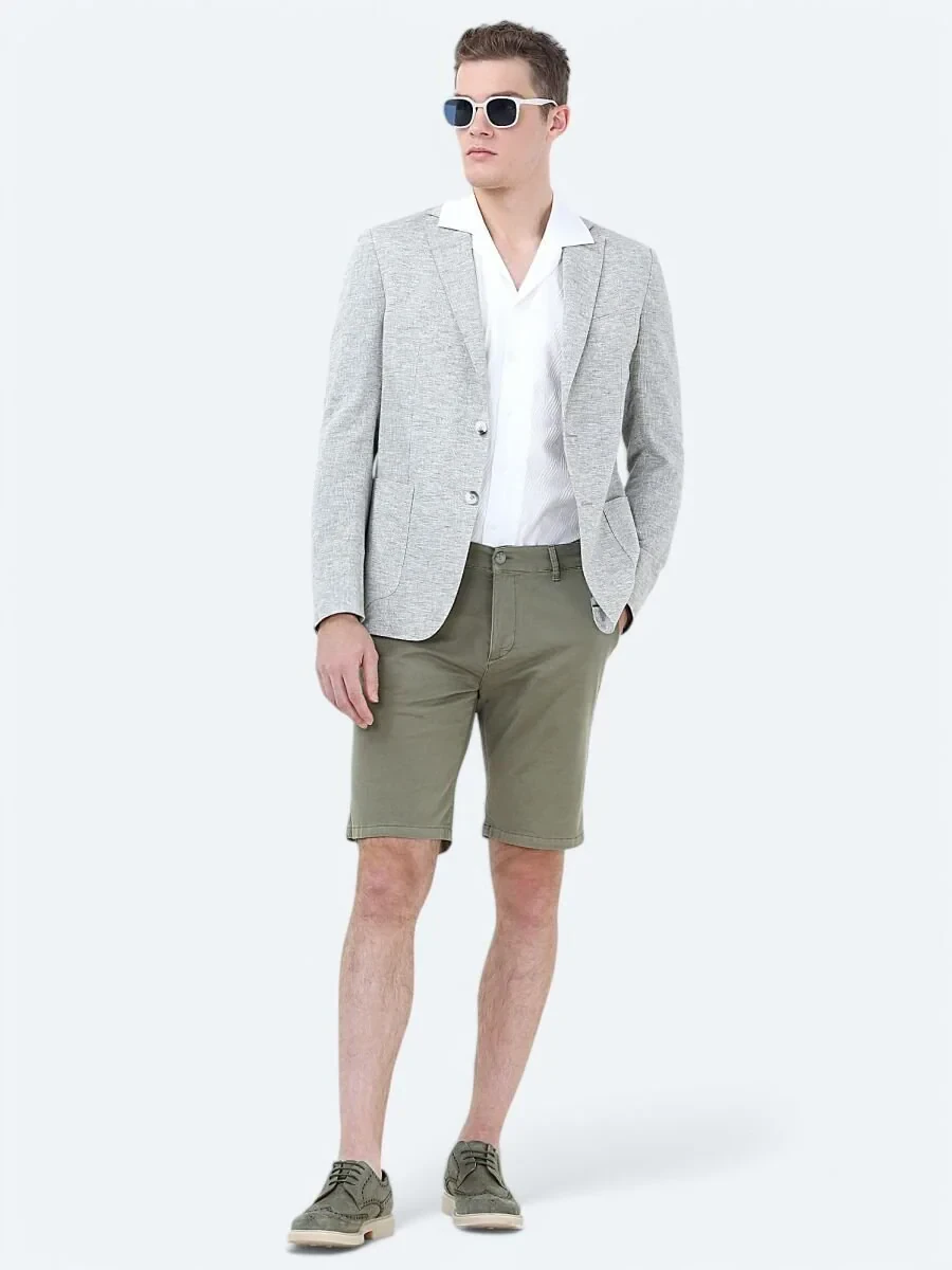 Açık Haki Mikro Modern Fit Keten Karışımlı Ceket - 2