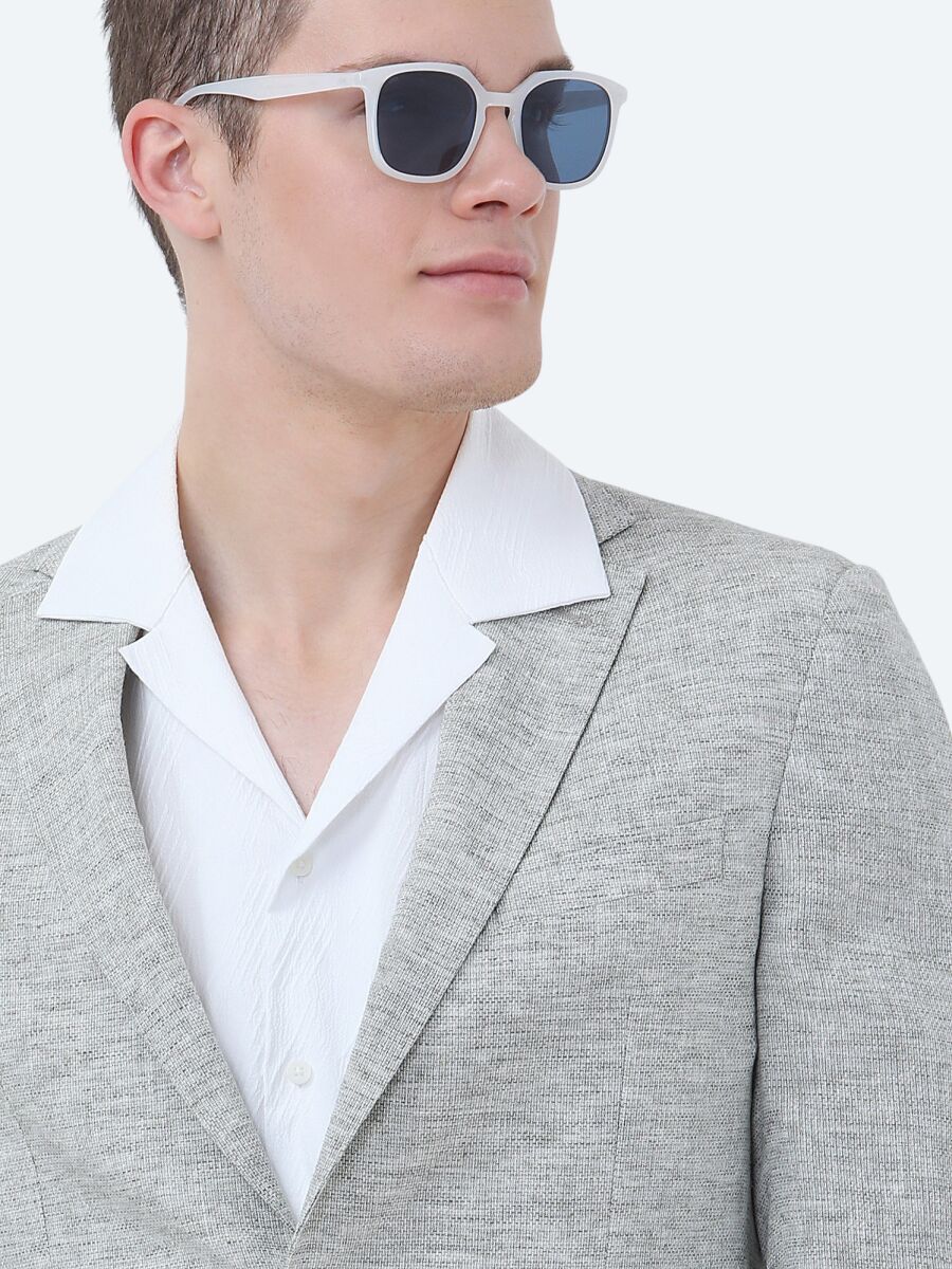 Açık Haki Mikro Modern Fit Keten Karışımlı Ceket - 3