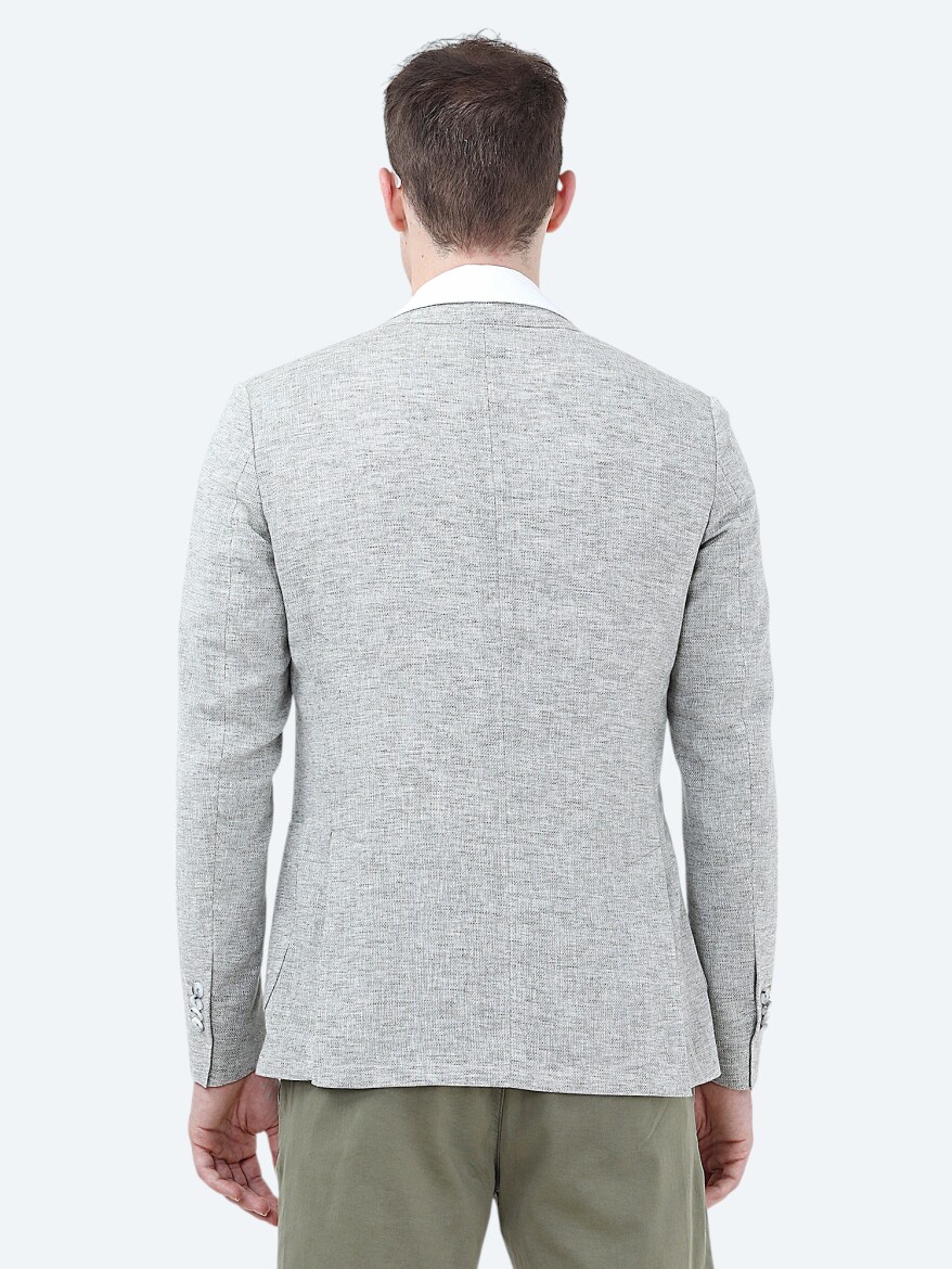 Açık Haki Mikro Modern Fit Keten Karışımlı Ceket - 5
