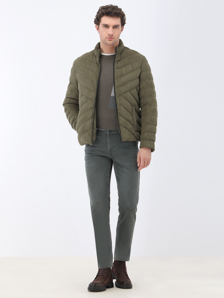 Açık Haki Regular Fit Dik Yaka Casual Dokuma Mont - 2