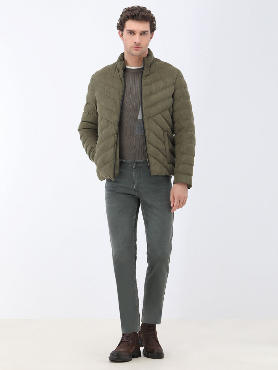 Açık Haki Regular Fit Dik Yaka Casual Dokuma Mont - 2