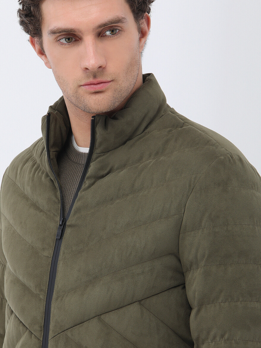 Açık Haki Regular Fit Dik Yaka Casual Dokuma Mont - 4