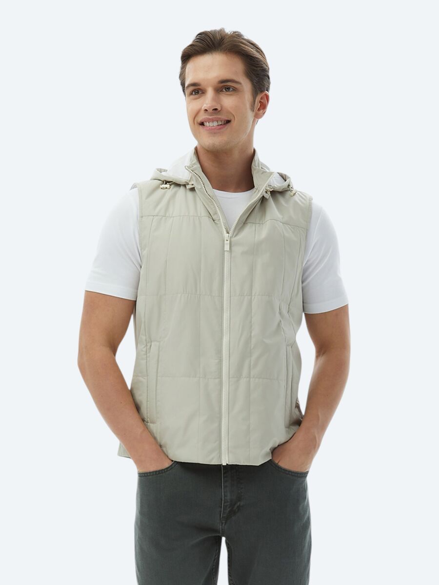 Açık Haki Regular Fit Kapüşonlu Casual Dokuma Spor Yelek - 1