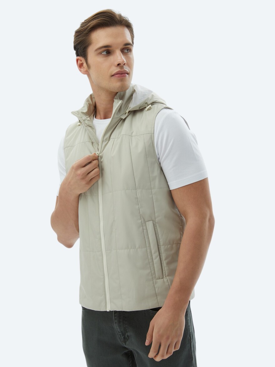 Açık Haki Regular Fit Kapüşonlu Casual Dokuma Spor Yelek - 2