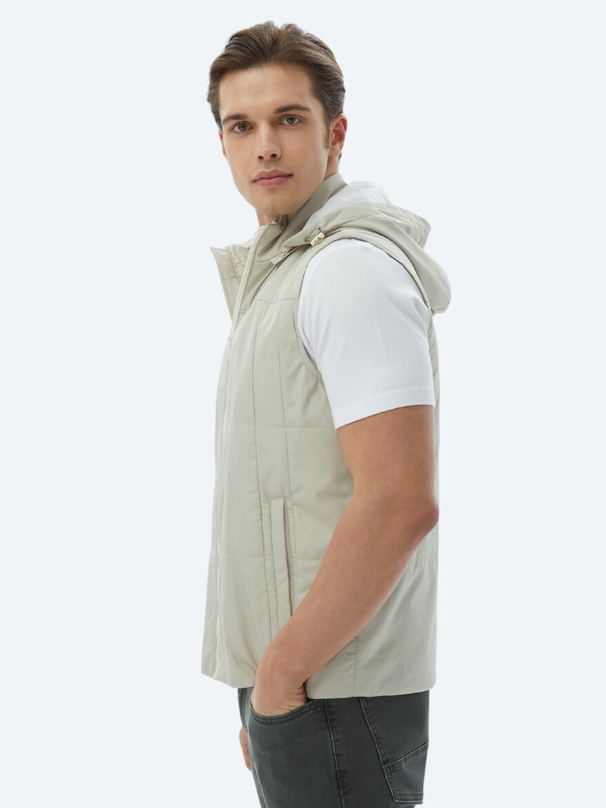 Açık Haki Regular Fit Kapüşonlu Casual Dokuma Spor Yelek - 3