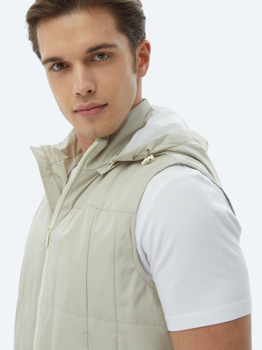 Açık Haki Regular Fit Kapüşonlu Casual Dokuma Spor Yelek - 4