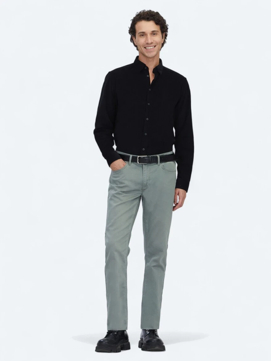 Açık Haki Slim Fit Denim Pamuk Karışımlı Pantolon - 1