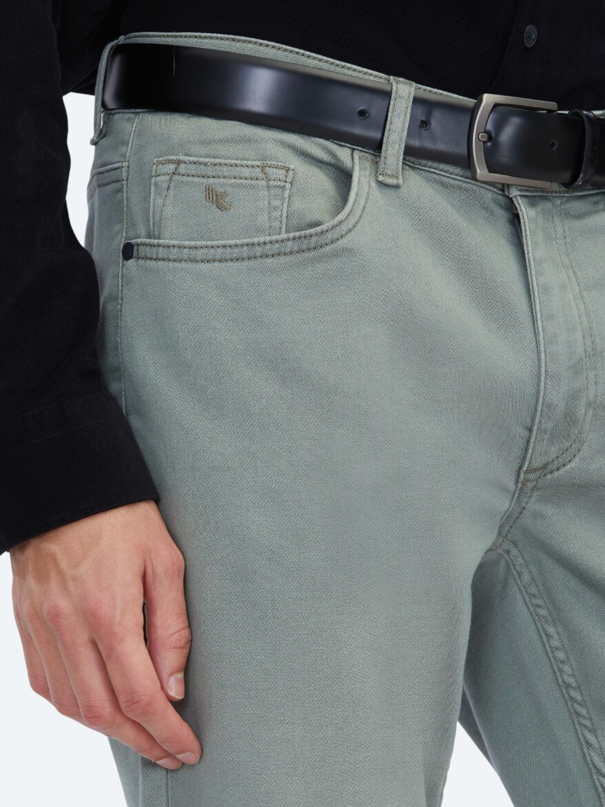 Açık Haki Slim Fit Denim Pamuk Karışımlı Pantolon - 3