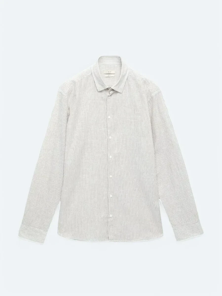 Açık Kahve Çizgili Regular Fit Dokuma Casual Pamuk Karışımlı Gömlek - 1