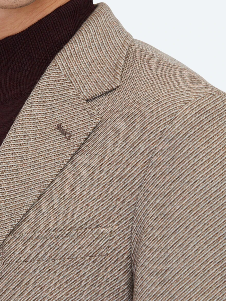 Açık Kahve Desenli Modern Fit Yün Karışımlı Ceket - KİP