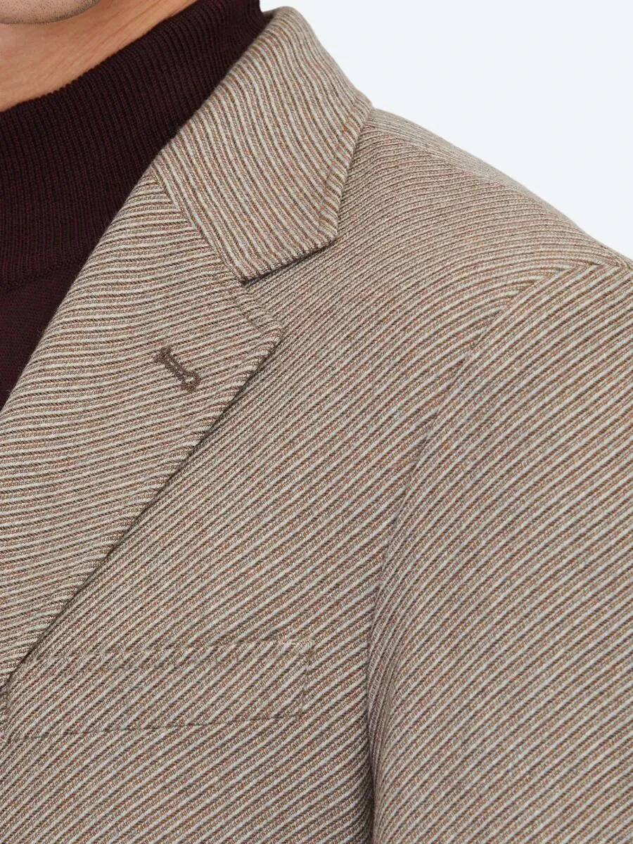 Açık Kahve Desenli Modern Fit Yün Karışımlı Ceket - 4