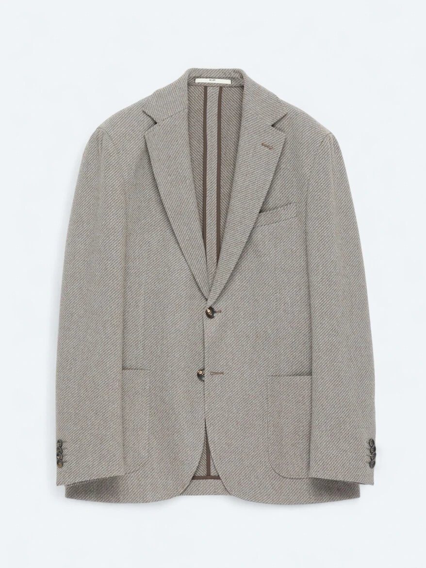 Açık Kahve Desenli Modern Fit Yün Karışımlı Ceket - 6