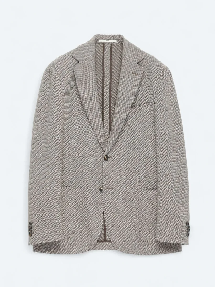 Açık Kahve Desenli Modern Fit Yün Karışımlı Ceket - 6