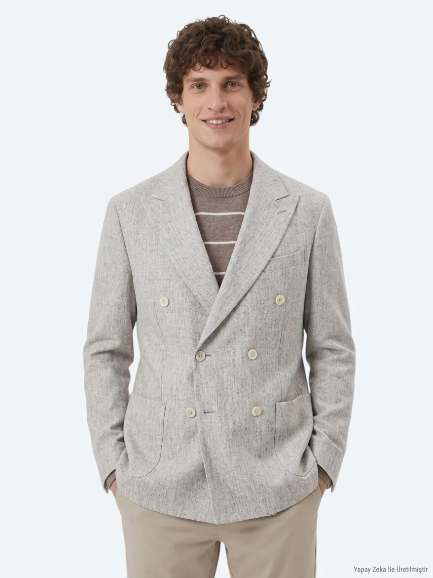 Açık Kahve Desenli Modern Fit Yün Karışımlı Ceket - KİP
