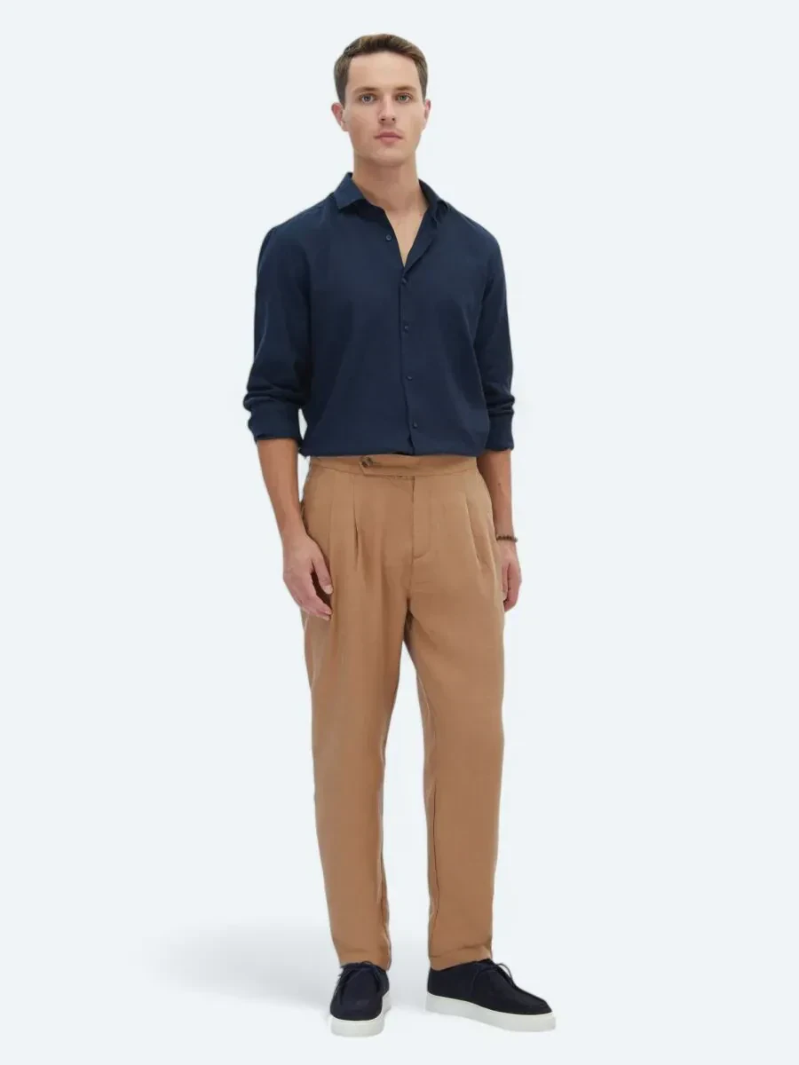 Açık Kahve Dokuma Carrot Fit Casual Pantolon - 1