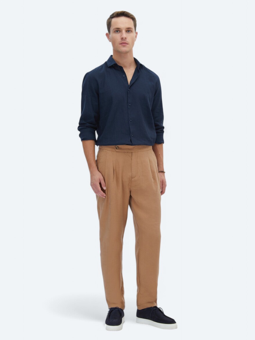 Açık Kahve Dokuma Carrot Fit Casual Pantolon - 1