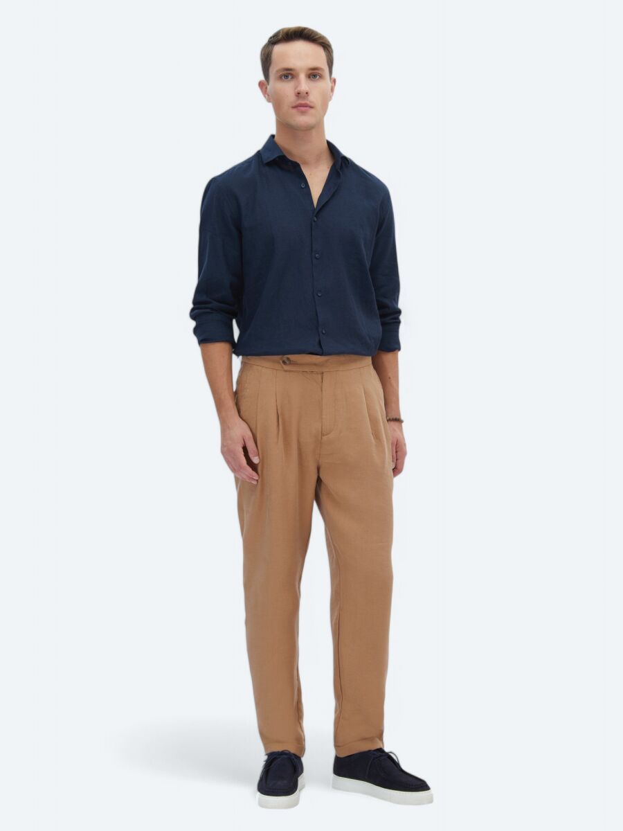Açık Kahve Dokuma Carrot Fit Casual Pantolon - 1