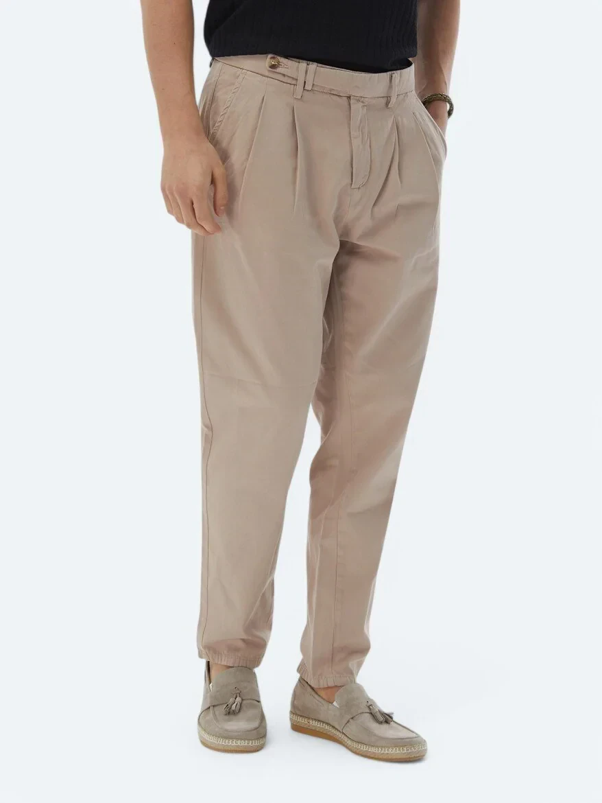Açık Kahve Dokuma Carrot Fit Smart Casual %100 Pamuk Pantolon 