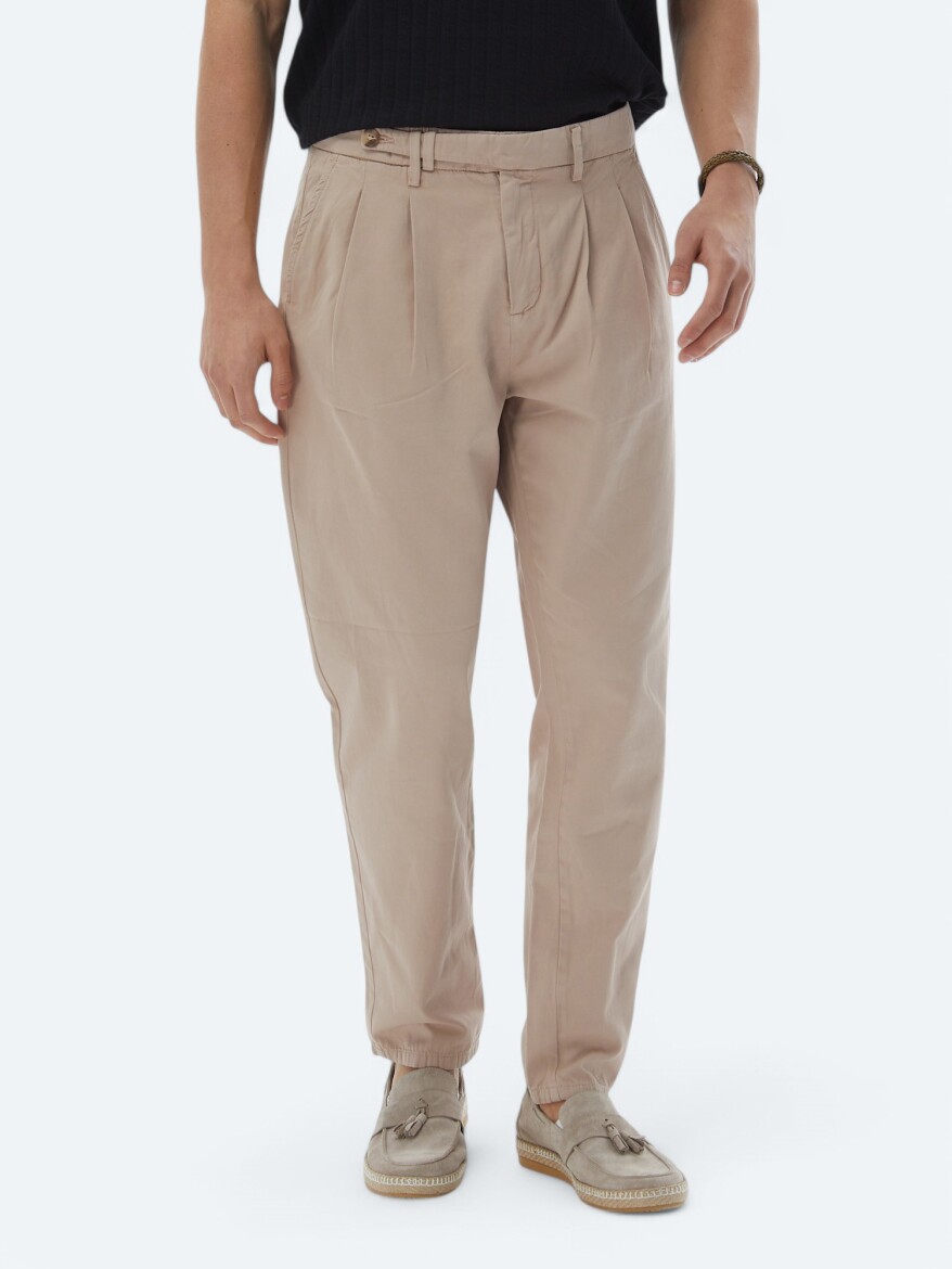 Açık Kahve Dokuma Carrot Fit Smart Casual %100 Pamuk Pantolon - 2