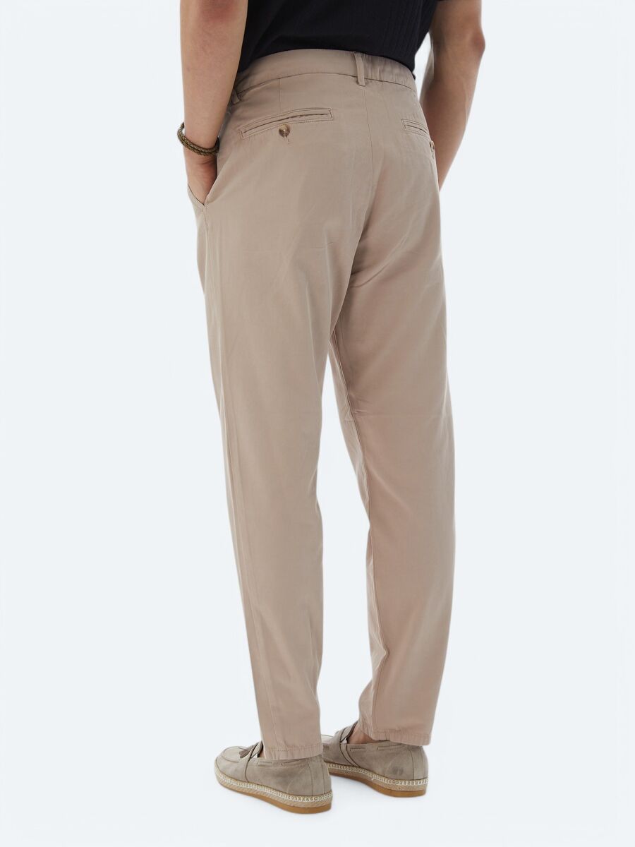 Açık Kahve Dokuma Carrot Fit Smart Casual %100 Pamuk Pantolon - 5