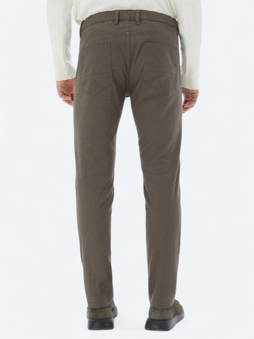 Açık Kahve Dokuma Slim Fit Casual Pamuk Karışımlı Pantolon - 5