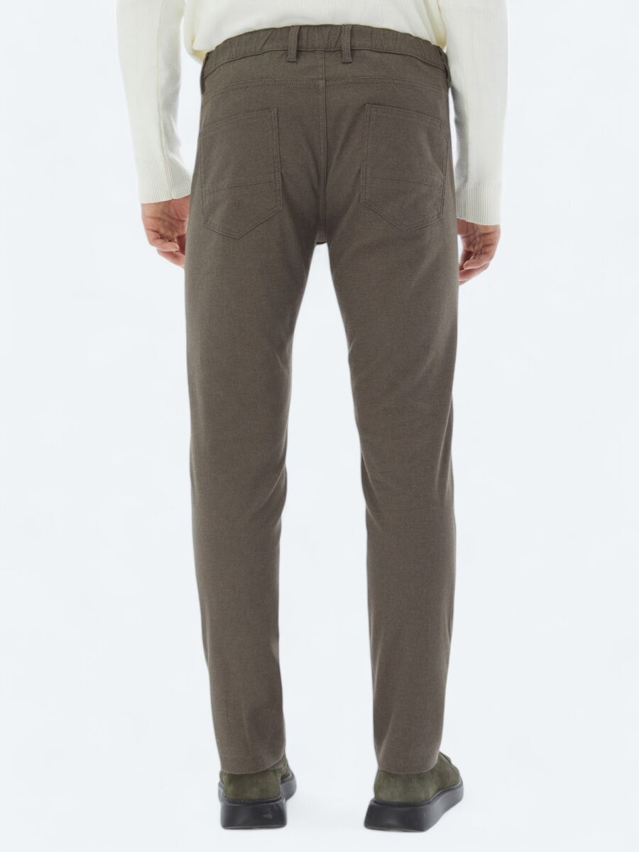 Açık Kahve Dokuma Slim Fit Casual Pamuk Karışımlı Pantolon - 5