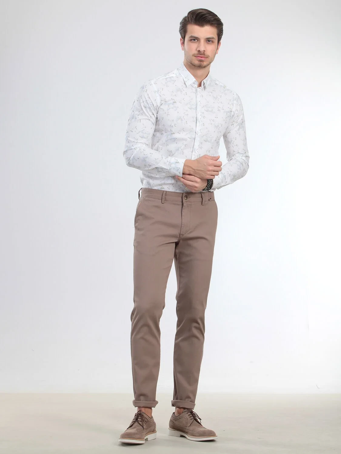 Açık Kahve Düz Dokuma Regular Fit Casual Pamuk Karışımlı Pantolon - 2