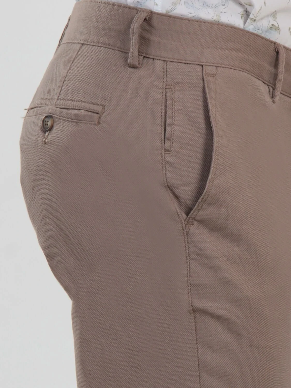Açık Kahve Düz Dokuma Regular Fit Casual Pamuk Karışımlı Pantolon - 3
