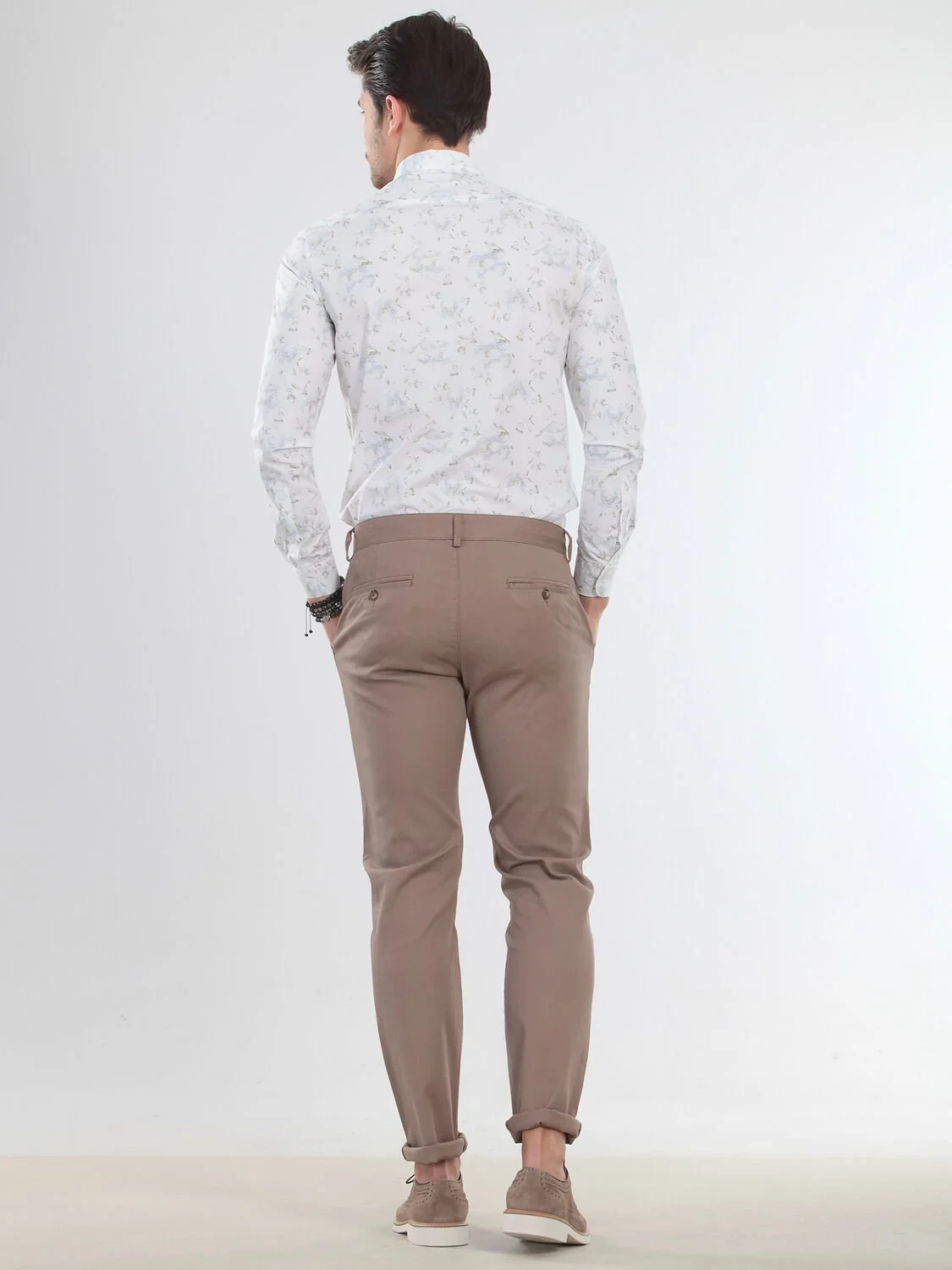 Açık Kahve Düz Dokuma Regular Fit Casual Pamuk Karışımlı Pantolon - 4