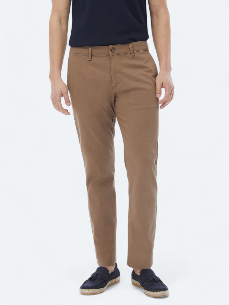 Açık Kahve Düz Dokuma Regular Fit Casual Pamuk Karışımlı Pantolon - 2