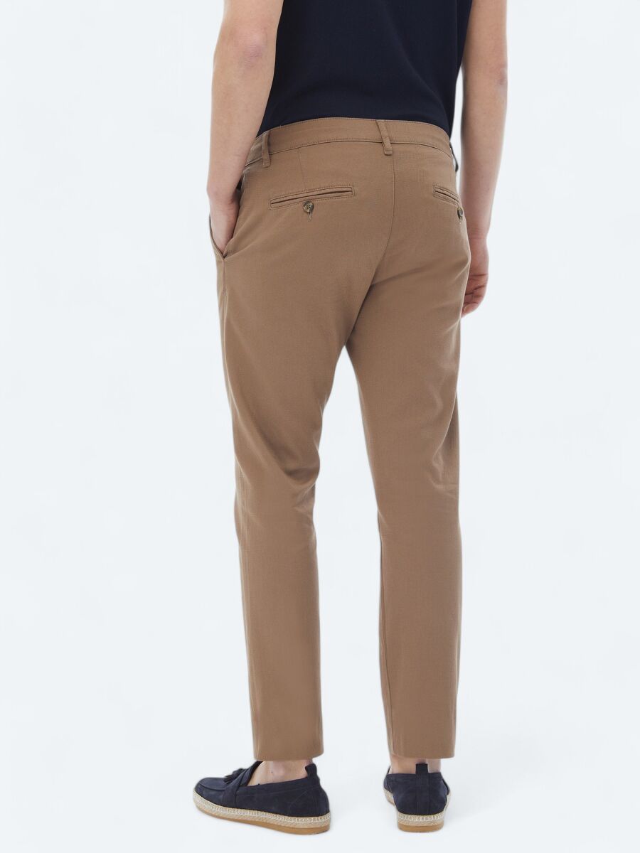 Açık Kahve Düz Dokuma Regular Fit Casual Pamuk Karışımlı Pantolon - 7
