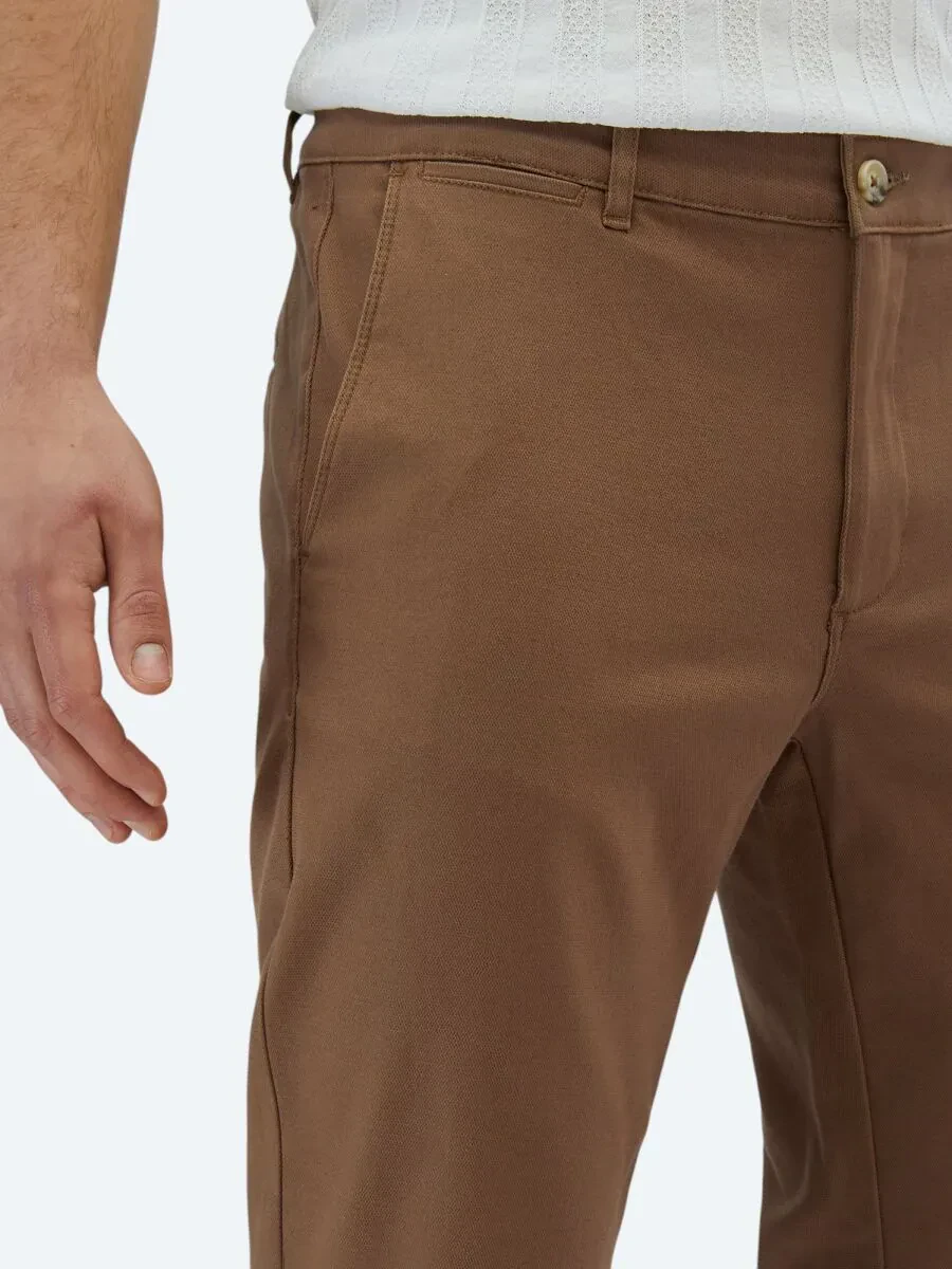 Açık Kahve Düz Dokuma Regular Fit Casual Pamuk Karışımlı Pantolon - 3