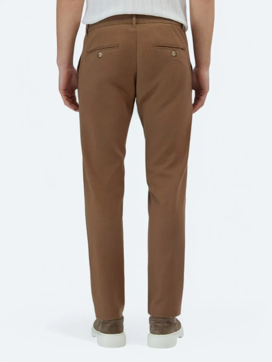 Açık Kahve Düz Dokuma Regular Fit Casual Pamuk Karışımlı Pantolon 