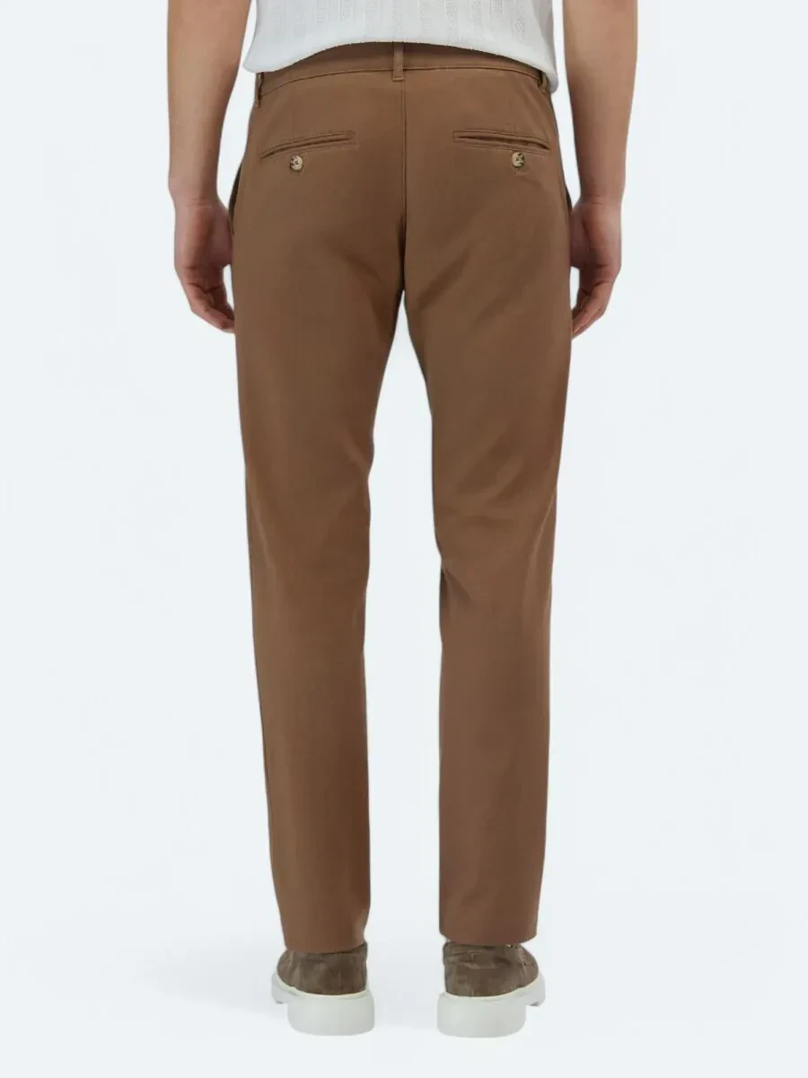 Açık Kahve Düz Dokuma Regular Fit Casual Pamuk Karışımlı Pantolon - 4