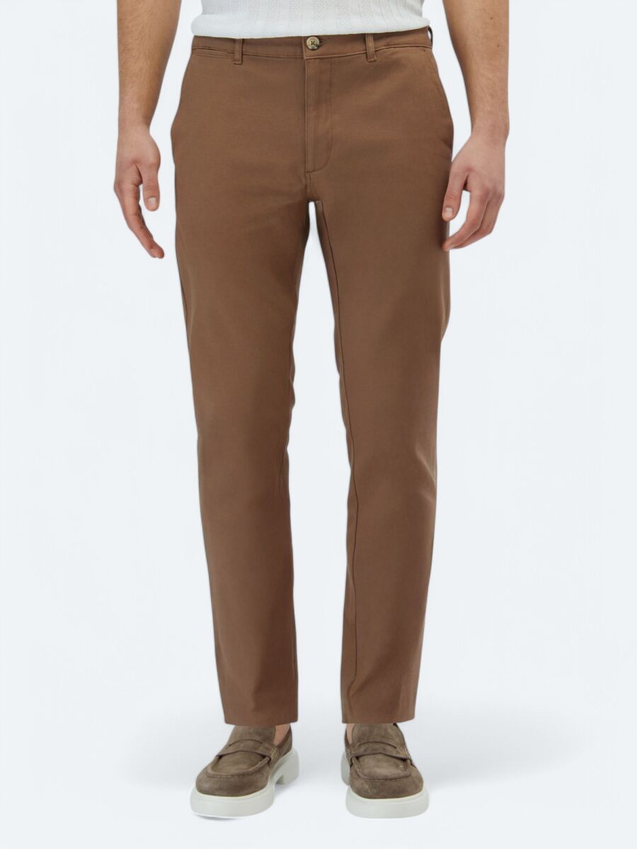 Açık Kahve Düz Dokuma Regular Fit Casual Pamuk Karışımlı Pantolon - 2
