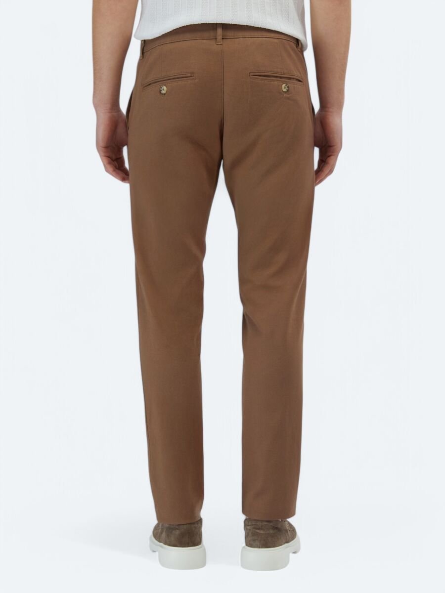 Açık Kahve Düz Dokuma Regular Fit Casual Pamuk Karışımlı Pantolon - 4