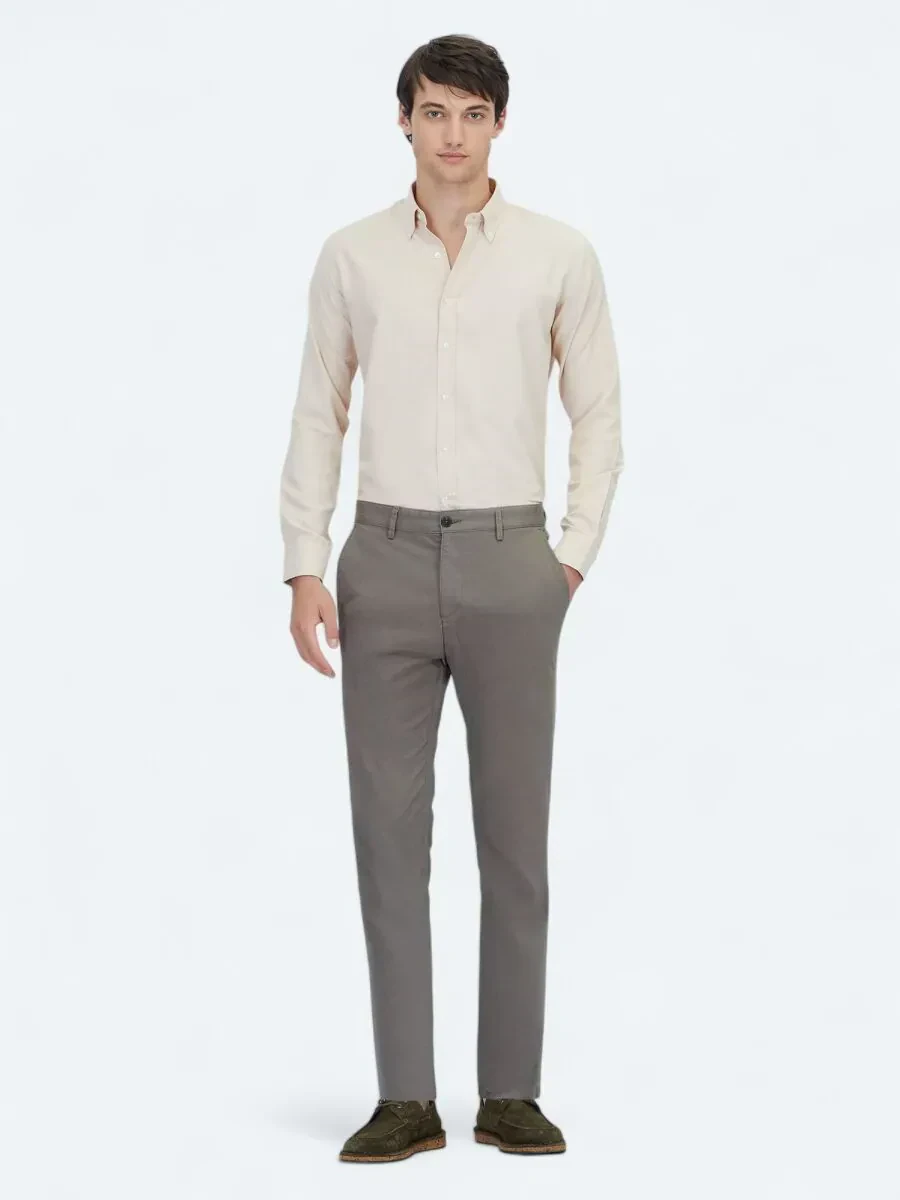 Açık Kahve Düz Dokuma Regular Fit Casual Pamuk Karışımlı Pantolon - 1
