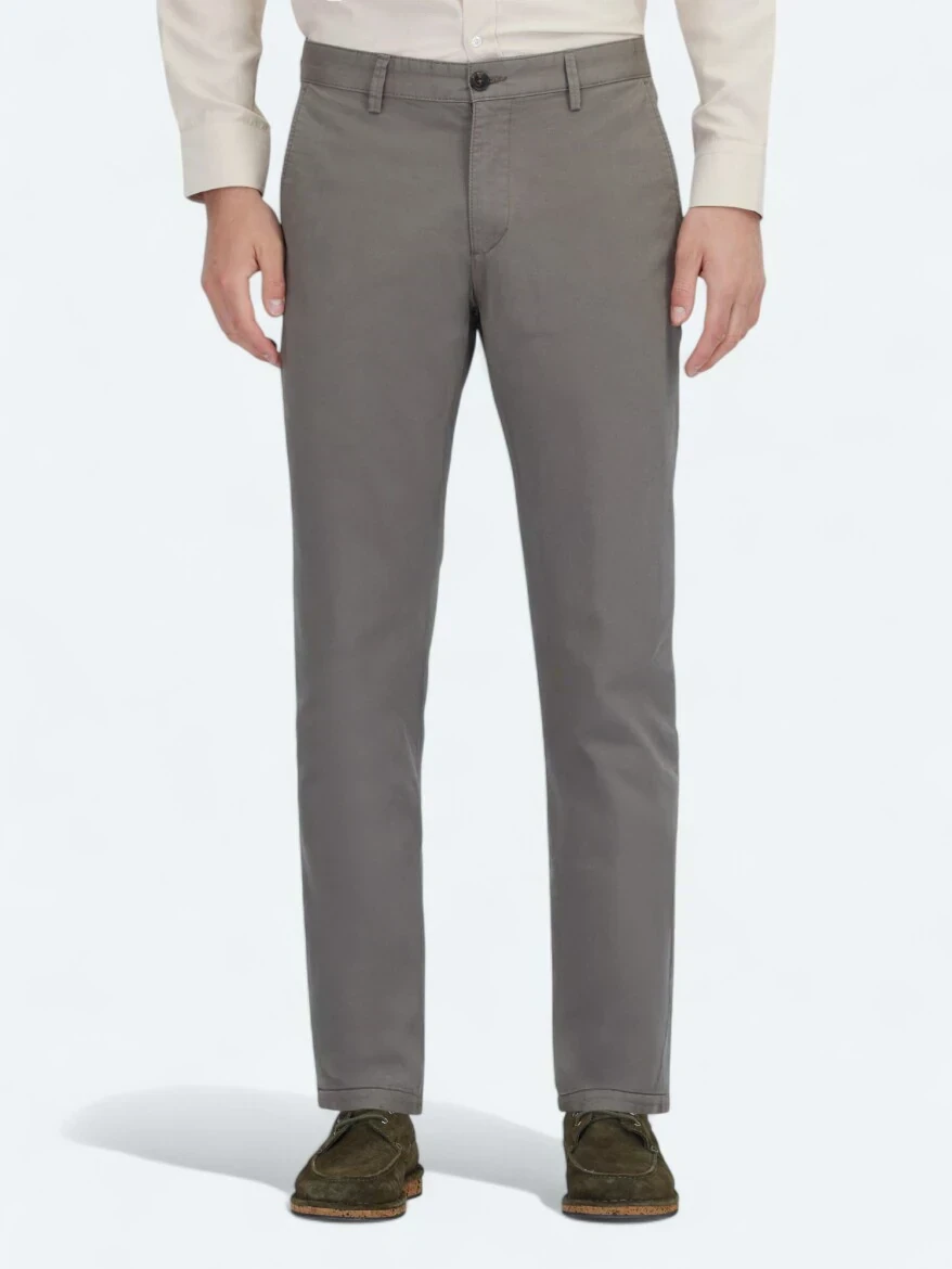 Açık Kahve Düz Dokuma Regular Fit Casual Pamuk Karışımlı Pantolon - 2