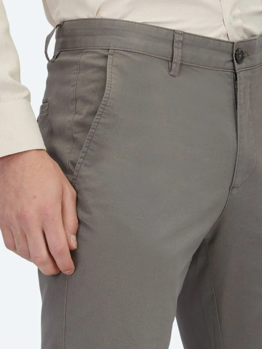 Açık Kahve Düz Dokuma Regular Fit Casual Pamuk Karışımlı Pantolon - 3