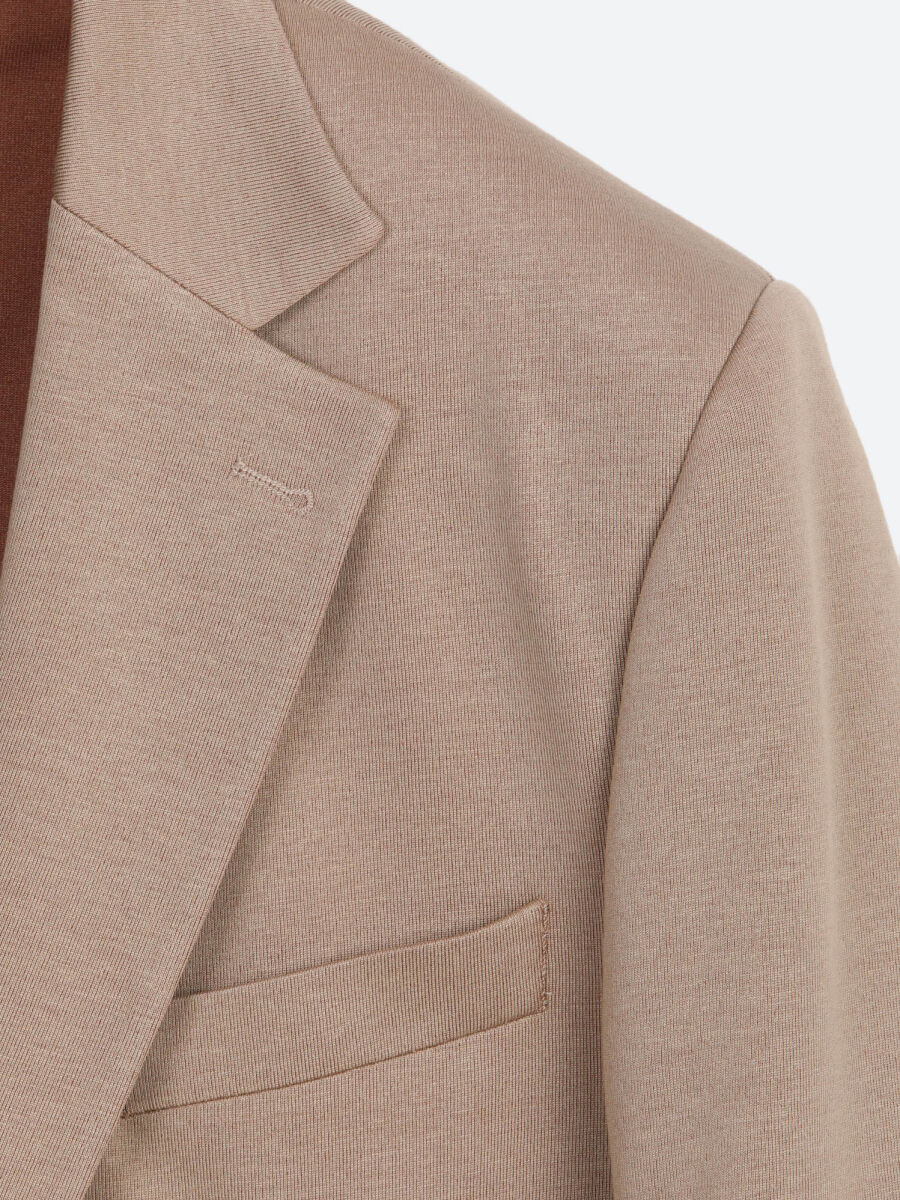 Açık Kahve Düz Modern Fit Pamuk Karışımlı Örme Ceket - 8