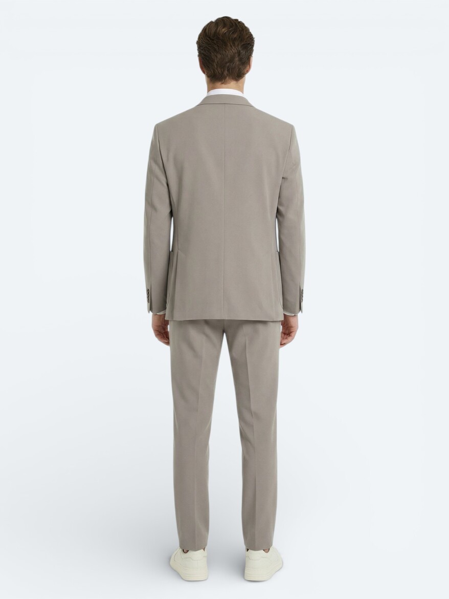 Açık Kahve Düz Modern Fit Takım Elbise - 4