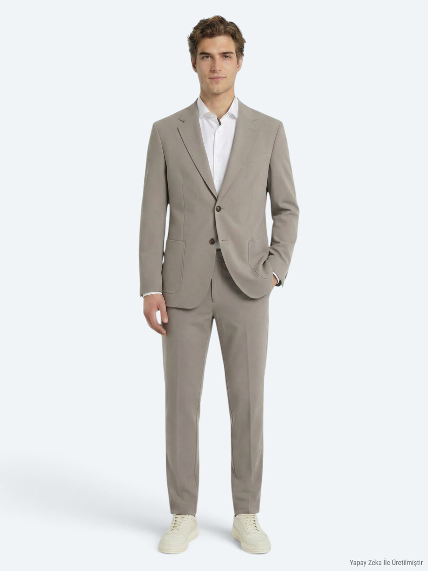 Açık Kahve Düz Modern Fit Takım Elbise - KİP